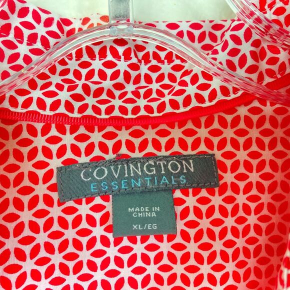 Covington Essentials Women’s Button Front Blouse Size L Pink Geometric Fitted - Picture 2 of 7